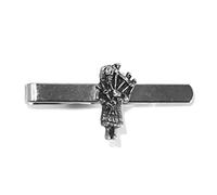 Hoardersworld Scottish Piper Tie Clip, Handmade in the UK, Gift Boxed, Bagpipes (H), Hebridean Green, Silver