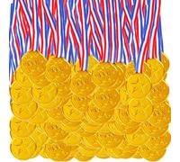 Hoarost 150 Pcs Gold Plastic Winner Award Medals with Neck Ribbon Olympic Style Winner Awards Gymnastics Field Day Awards for Sports Competitions Cheer Participation Trophy