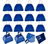 Hoarost 16 Pcs 3 Inch Cowbells with Handle Small Blue Cheering Bell Loud Noise Makers Hand Percussion for Sporting Events Football Games Graduation Celebrating