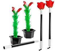 Hoarost 4 Pcs Wand to Flower Magic Trick Appearing Close up Street Stage Rose Magical Props for Magic Show Performance Props Entertainment Accessories