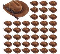 Hoarost 40 Pcs Mini Western Cowboy Cowgirl Hat Miniature Cowboy Doll Hat for Crafts Doll Dress Up Dollhouse Decorations Favors