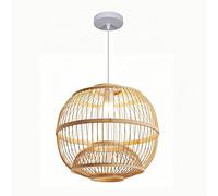 HOAYCNYJ Chinese Style Bamboo Pendant Light, E26 Base Dining Room Hanging Chandelier, Boho Style Woven Round Lantern Shade, Country Wicker Bamboo Ceiling Lighting Fixtures, for Kitchen Dining Table