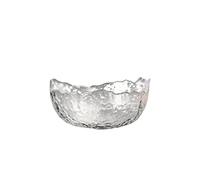 HOAZIACEHN Glass Salad Bowls, Wavy Clear Glass Bowl, Hammered Glass Salad Bowl Irregular Candy Bowl for Ice Cream, Jelly, Fruit, Hot, Cold Food (Flat transparent,L)