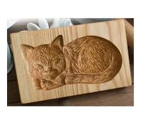 HOAZIACEHN Wooden Cookie Cutter Embossing Mold, 3D Carved Wooden Cookie Mold, Biscuit Press Stamp Molds for Baking Moulds Christmas Thanksgiving Halloween Easter Kitchen DIY (Cat)