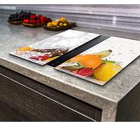 Hob Cover Induction Electric Cooker, Chopping Board, Toughened Glass, Fruit on the White Background, Set of 2, Any Size, Va Art Glass (2x wide 30 x height 52 /cm)
