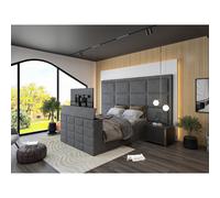 HOB Furniture Block Upholstered Tv Bed Frame, Luxury French Velvet, Grey in Dark Grey | Size: Super King HOB Furniture Dark Grey Super King