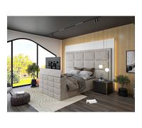 HOB Furniture Block Upholstered Tv Bed Frame, Luxury French Velvet, Pebble in Light Grey | Size: Super King HOB Furniture Light Grey Super King