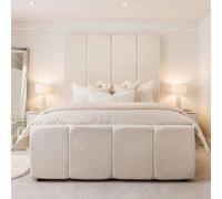 HOB Furniture Brooklyn Linear Bed, Boucle Teddy Fabric - Hb 152 Cm, Powder in Light Pink | Size: Double HOB Furniture Light Pink Double