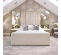 HOB Furniture Janie Linear Design TV Bed with Mirrored Headboard (72"H) in Off-White | Size: Super King HOB Furniture Off-White Super King