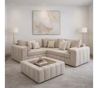 HOB Furniture L Shaped Oyster Oxford Corner Sofa 2 Arms - Sofa With Table - 7ftx7ft in Off-White HOB Furniture Off-White