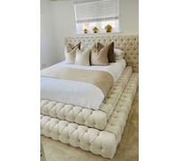 HOB Furniture Royal Emporium Bed, Luxury French Velvet - Hb 122 Cm, Cream | Size: Super King HOB Furniture Cream Super King