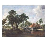 Hobbema Watermill Great Red Roof Painting Art Print Canvas Premium Wall Decor Poster Mural