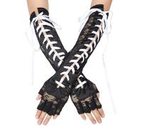 HOBBIESAY 1 Pair Fingerless Gloves Lace Up Long Elbow Glove Medieval Women Gothic Black Lace Cloth Half-finger Gloves 14.6x4.5inch for Costume Party Halloween Cosplay Bridal Wedding Tea Decoration