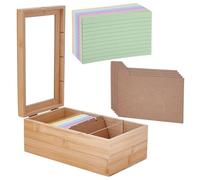 HOBBIESAY 1 Set Index Card Organizer 3x5" Index Card Holder Box with Dividers Wood Business Cards Organizer with 4 Compartments Recipe Notecard Box with 30cards - 5.9"W X 10"D X 4"H