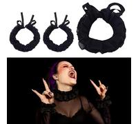 HOBBIESAY 1 Set Ruffled Collar Cuffs Set Layered Lace Jabot Collar Detachable Collars Victorian Cuffs Sets Chiffon Costume Accessories Black for Women Halloween Party Cosplay Supplies