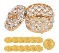 HOBBIESAY 1 Set Wedding Unity Coins Set with 13PCS Golden Alloy Coin Arras Para Boda Catolica Wedding Arras Coins with Round Rhinestone Display Box for Ceremony, 9.6x10.5cm