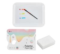 HOBBIESAY 1 Set White Art Paint Tray Palette Rectangular Plastic Paint Tray for Painting Supplies Including 1 Book Plastic Palette Paper and 1Pc Rectangle Sponge