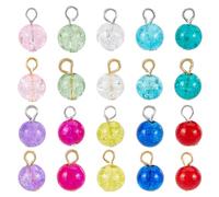 HOBBIESAY 10 Colors 160Pcs Crackle Glass Crystal Dangle Charms 12.5mm Mixed Color Bead Charms Round Clear Bead Pendant Bulk for DIY Bracelets Earring Necklace Jewelry Making,Hole:5mm