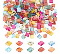 HOBBIESAY 10 Colors 200Pcs Glass Beads 5mm Colorful Crackle Flat Square Beads 2 Hole Glass Seed Bead Opaque Cube Bead Loose Spacer Craft Beads for DIY Bracelets Earring Jewelry Making