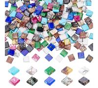 HOBBIESAY 10 Colors 200Pcs Glass Beads 5mm Flat Square Beads 2 Hole Glass Seed Bead Opaque Cube Bead Loose Spacer Craft Beads for DIY Bracelets Earring Necklace Jewelry Making