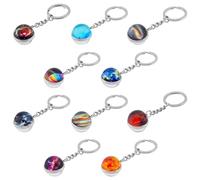 HOBBIESAY 10 Style Planet Theme Alloy Keychain Luminous Universe Key Ring Celestial Key Holder Double-sided Glass Ball Keychain Galaxy Key Charms Space Enthusiasts Gifts for Pendant Accessories