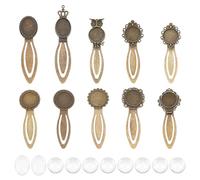 HOBBIESAY 10 Styles Halloween Cabochon Bookmark Antique Bronze Bookmarks Settings with Round Tray Vintage Bookmarks Bezel Blanks Tray for DIY Bookmark Making Book Lovers,Tray:20mm