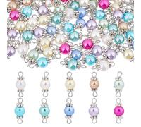 HOBBIESAY 100Pcs 10 Colors Glass Pearl Charms Pearlized Pearl Connector Pendants Elegant Faux Round Pearls Charms Colorful Pearls Link Pendant with Double Loops for Jewelry Making Hole: 2x2.5mm