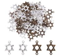 HOBBIESAY 100Pcs 2 Colors Star of David Charms Jewish Stars Dangle Pendants Tibetan Style Alloy Connector Charm Hollow Six Pointed Star Charms with Side Jump Ring for Bracelet Necklace Jewelry Making