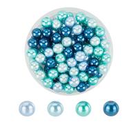 HOBBIESAY 100Pcs Blue Glass Pearl Beads 6mm Satin Luster Pearl Beads Round Mixed Craft Beads Tiny Filler Spacer Beads for Jewelry Crafting Sewing Making Hole: 1mm
