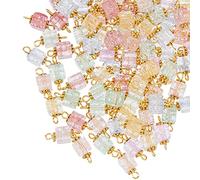 HOBBIESAY 100Pcs Crackle Glass Connectors Charms Mixed Colors Links Connectors Cube Square Double Holes Spacer Beads for Bracelet Earring Necklaces DIY Crafting, Hole 1.5-2mm