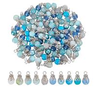 HOBBIESAY 100Pcs Crystal Dangle Charms Teardrop Crystal Pendants Teardrop Glass Charms Round Teardrops Beads Pendants Blue for DIY Bracelets Earring Necklace Jewelry Making,Hole:2.5mm