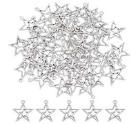 HOBBIESAY 100Pcs Double Star Charms 5 Point Star Metal Charm Bulk Hollow Tibetan Style Antique Silver Pendants for DIY Bracelets Earring Necklace Jewelry Making,Hole:1.5mm