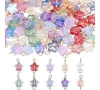HOBBIESAY 100Pcs Glass Star Charms Colorful Small Crystal Star Charm Clear Stars Connector Charms with 2 Loops for DIY Bracelets Earring Necklace Jewelry Making 10 Colors Hole:1.5mm