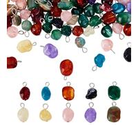 HOBBIESAY 100Pcs Natural Mixed Stone Charms Acrylic Stone Dangle Pendants with Loop Irregular Crystal Charms Mixed Color for Women Necklace Bracelet Jewelry Making Craft 0.77 x 0.45 inch