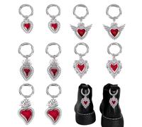 HOBBIESAY 10Pcs 5 Styles Heart Boot Charms 63-68mm Silver and Red Love Shoe Decoration Alloy Heart Shoe Charms with Ring Gothic Punk Shoe Charms for Boots Decoration