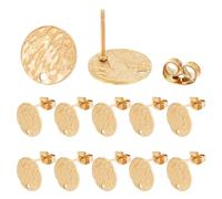 HOBBIESAY 10Pcs Golden Textured Flat Round Stud Earring Findings Stainless Steel Earring Stud Earring Posts and Backs for Women DIY Earring Jewelry Making