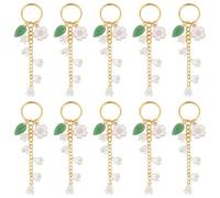 HOBBIESAY 10Pcs Lily of the Valley Keychain 12cm Lily of the valley Charm Flower Leaf Charms Keychain Iron Keychain with Acrylic Flower and Leaf for Keys Decoration