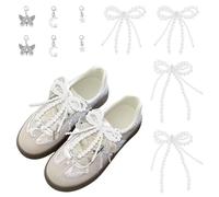 HOBBIESAY 10pcs Pearl Bow Shoe Charms, 10cm, Beige, Unisex, Floral, Clip-on, Compatible with Shoes & Accessories