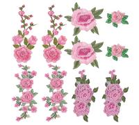 HOBBIESAY 10Pcs Pink Rose Embroidered Patches Floral Sew on Patches Embroidery Flower Appliques Repair Patch for DIY Clothing Shirts Jeans Hats Blouses Pants Skirts