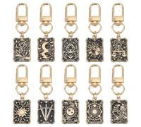 HOBBIESAY 10Pcs Rectangle Tarot Card Keychain 62mm Golden Black Tarot Card Keychain Tarot Card Pendants with Lobster Clasp Sun Moon Crochet Keychain Charms for Women