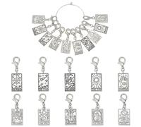 HOBBIESAY 10Pcs Rectangle Tarot Card Stitch Markers 40mm Antique Silver Tarot Card Stitch Markers Tarot Card Pendants with Lobster Clasp Sun Moon Crochet Stitch Marker Charms