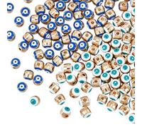 HOBBIESAY 120Pcs 2 Colors Blue Evil Eye Column Spacer Beads Vibrant Enamel Loose Beads Center Drilled Beads Charms Meaningful Alloy Finding Beads Decorations for Necklace Bracelet DIY Craft