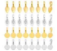 HOBBIESAY 120Pcs 2 Styles Glue on Bail Pendants Leaf Round Jewelry Pinch Bail Small Necklace Bails Hanger Connector Supplies Flat Pad Bails Charms 2 Colors for Women Necklace Jewelry Making