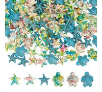 HOBBIESAY 120Pcs 6 Styles Turquoise Turtle Beads 13.5-18mm Ocean Theme Turquoise Beads Greener Starfish Spacer Stone for Jewelry Making Hole:1-1.6mm
