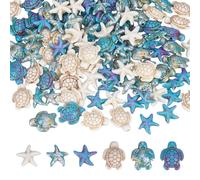 HOBBIESAY 120Pcs 6 Styles Turquoise Turtle Beads 13.5-18mm Ocean Theme Turquoise Beads Starfish Spacer Stone for Bracelets Jewelry Making Hole:1-1.6mm
