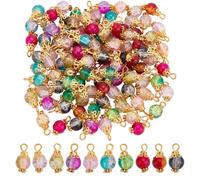 HOBBIESAY 120Pcs 8mm Crackle Glass Bead Charms Mini Dangle Beads Pendant Round Crystal Charms Colorful Gemstone Charms for for DIY Necklace Bracelet Earrings Jewelry Making