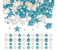 HOBBIESAY 128Pcs 8 Styles Turquoise Turtle Beads Ocean Theme Turquoise Beads Round Stone Starfish Bead Gemstone Stone Spacer Bead for Jewelry Making Hole:1-1.2mm