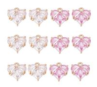 HOBBIESAY 12Pcs 2 Colors Crystal Heart Charms Gold Plated Brass Heart Charms Glass Love Dangle Pendants Small Love Rhinestone Charm for Bracelet Necklace Earring Jewelry Making Hole:1.4mm