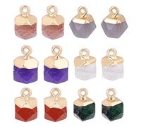 HOBBIESAY 12Pcs 6 Colors Quartz Stone Pendants Natural Faceted Stone Charms Electroplated Stones Charms Multi-faceted Stones Dangle Pendants with Gold Loop for Necklace Jewelry Making Hole: 1.8mm