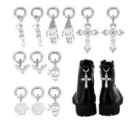 HOBBIESAY 12Pcs 6 Styles Alloy Gothic Shoe Charms DIY Boot Accessories Cross Skull Cobweb Pendants Antique Silver Platinum Shoe Decoration for Boots Sneakers Bags 1.4-3 Inch with Rings